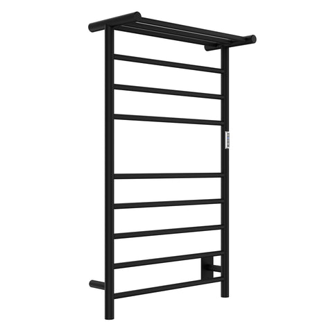 ANZZI Eve Series 8-Bar Towel Warmer (23.6" W x 39" H) with Top Shelf, Digital Control, Dual Installation, Rhino Alloy Certified Stainless Steel