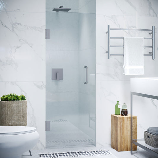 30 in. by 72 in. Frameless Hinged Shower Door in Brushed Nickel with Handle