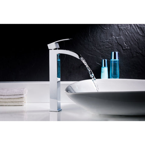 LSAZ066-097 - ANZZI Cansa Series Deco-Glass Vessel Sink in Rich Timber with Key Faucet in Polished Chrome