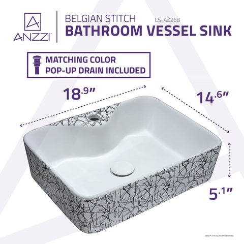 ANZZI Belgian Stitch Series Ceramic Vessel Sink in Grey