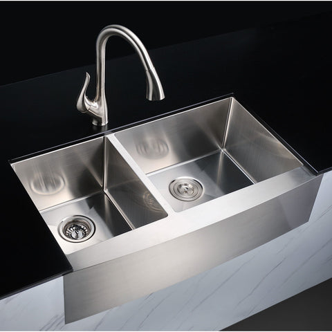 ANZZI ELYSIAN Series 36 in. Farm House 40/60 Dual Basin Handmade Stainless Steel Kitchen Sink