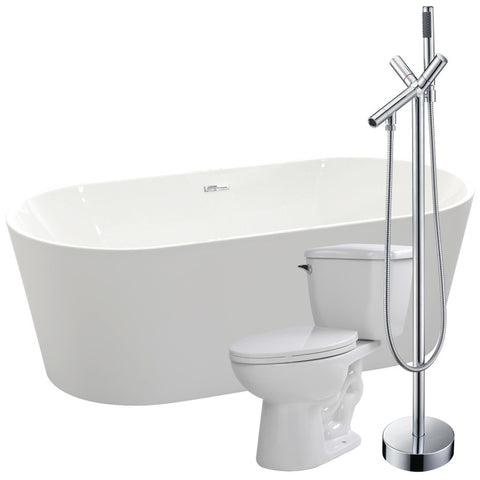 Chand 67 in. Acrylic Flatbottom Non-Whirlpool Bathtub with Havasu Faucet and Kame 1.28 GPF Toilet