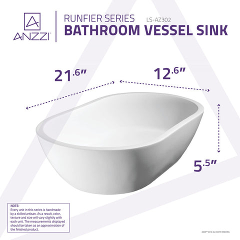 ANZZI Runifer Solid Surface Vessel Sink in White