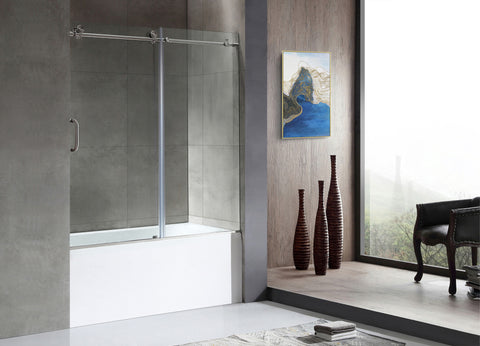 60 in. L x 30 in. W x 83 in. H Right Drain White Rectangular Tub with Frameless Sliding Tub Door in Brushed Nickel