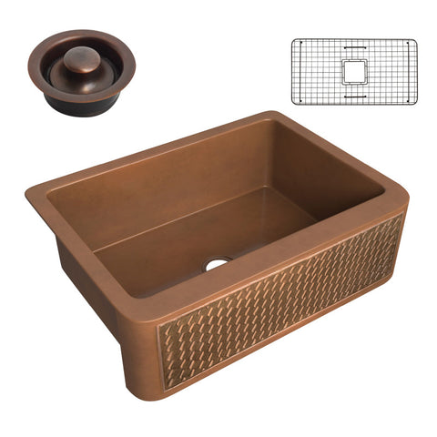 Edessa Farmhouse Handmade Copper 30 in. 0-Hole Single Bowl Kitchen Sink with Weave Design Panel