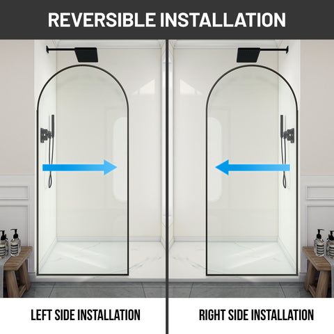 Ember Series 78 in. x 34 in. Framed Arch Fixed Shower Screen Door in Matte Black with 8mm Tempered Clear Glass