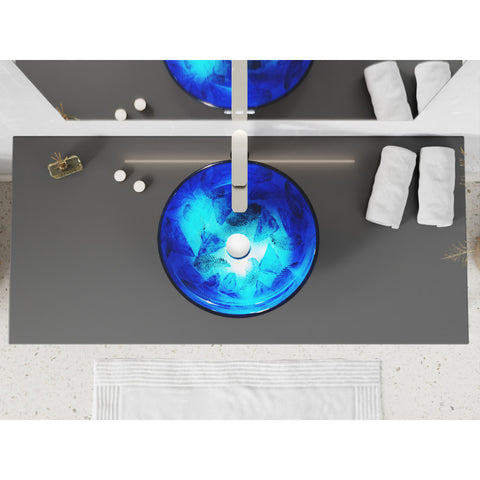 LS-AZ915 - ANZZI Belissima Round Glass Vessel Bathroom Sink with Stellar Blue Finish