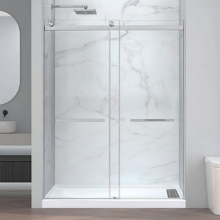 Kahn Series 60 in. x 30 in. Alcove Shower Base and Frameless Sliding Shower Door Combo with Tsunami Guard