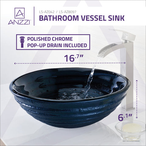 ANZZI Tempo Series Deco-Glass Vessel Sink in Coiled Blue