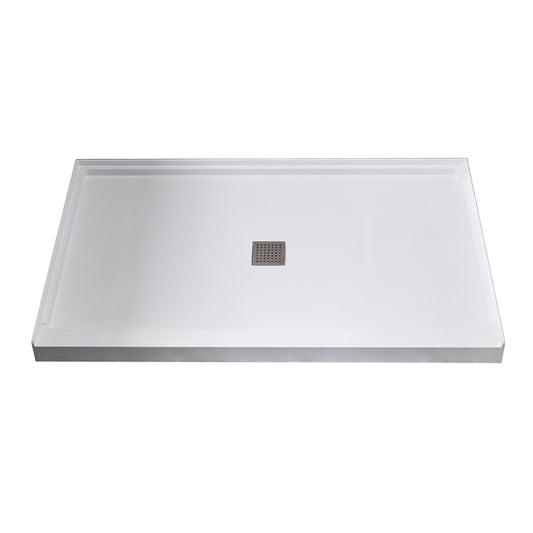 Alexander 60 in. L x 32 in. W Alcove Shower Pan Base with Center Drain in Glossy White Marine Acrylic