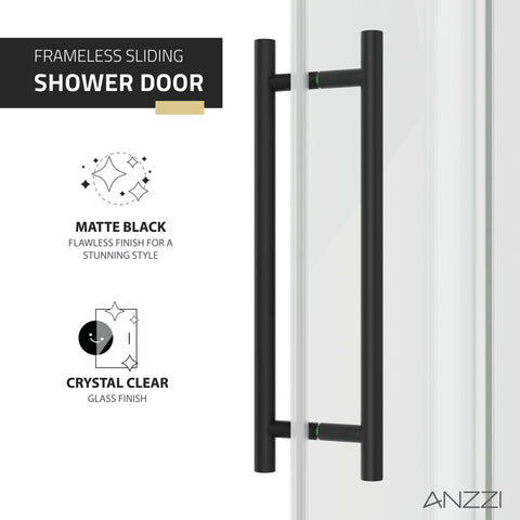 Ozean Series 44 to 48 in. x 76 in. Frameless Shower Door with Sliding in Matte Black  with Tsunami Guard Tempered Clear Glass