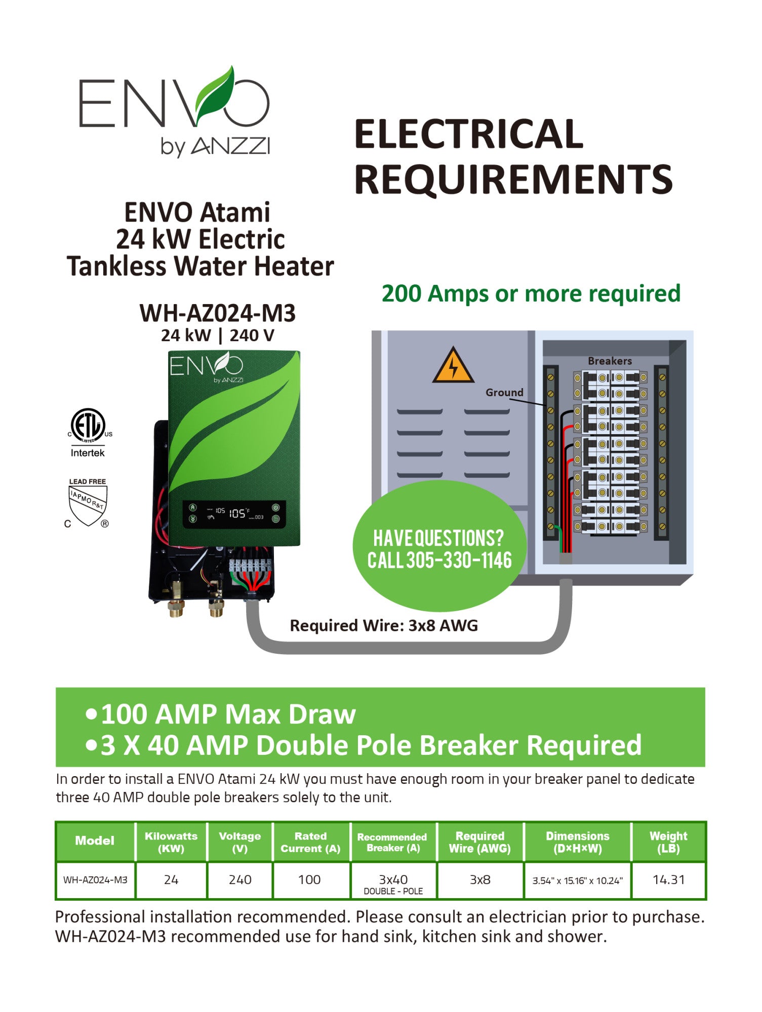 WH-AZ0M3-PRX - ANZZI ENVO Atami High-Capacity Tankless Electric