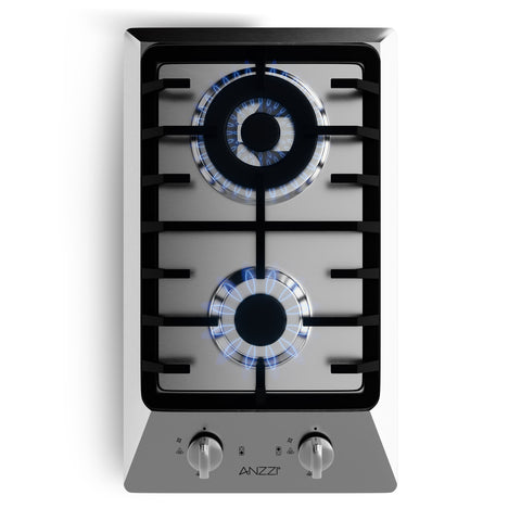 12 in. 2-Burner Recessed Gas Cooktop in Stainless Steel with Power Burners 5800-15000 BTU/h and NG/LP Convertible