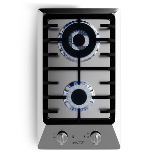 12 in. 2-Burner Recessed Gas Cooktop in Stainless Steel with Power Burners 5800-15000 BTU/h and NG/LP Convertible