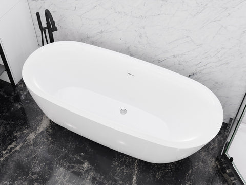Britt Series 59 in. x 30 in. Flat Bottom Acrylic Freestanding Soaking Bathtub with Center Drain in Glossy White
