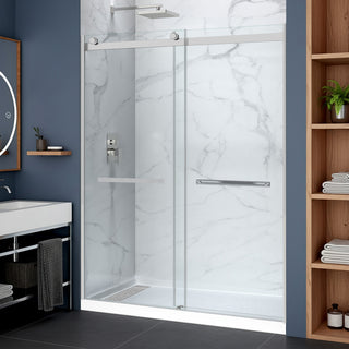Kahn Series 60 in. x 30 in. Alcove Shower Base and Frameless Sliding Shower Door Combo with Tsunami Guard