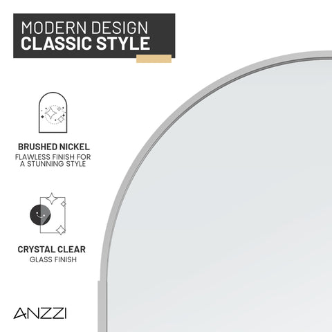 Ember Series 78 in. x 34 in. Framed Arch Fixed Shower Screen Door in Brushed Nickel with 8mm Tempered Clear Glass