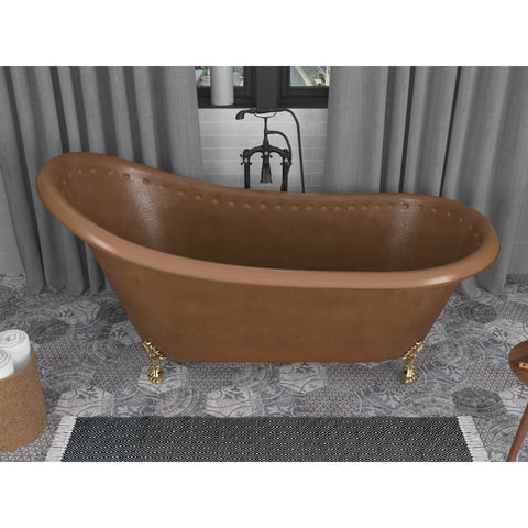 BT-017 - ANZZI Sivas 66 in. Handmade Copper Slipper Clawfoot Non-Whirlpool Bathtub in Hammered Antique Copper