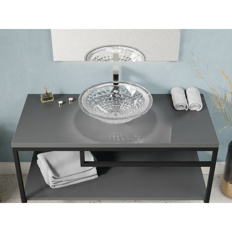 LS-AZ904 - ANZZI Diamante Round Clear Glass Vessel Bathroom Sink with Faceted Pattern