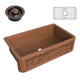 SK-017 - ANZZI Thracian Farmhouse Handmade Copper 36 in. 0-Hole Single Bowl Kitchen Sink with Flower Design Panel in Polished Antique Copper