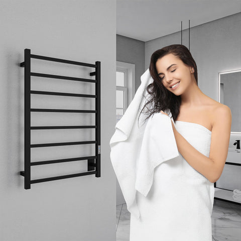 TW-AZ026MBK - ANZZI Bell Series 8-Bar Wall Mounted Electric Plug-In Bathroom Towel Warmer Rack in Matte Black Finish Stainless Steel