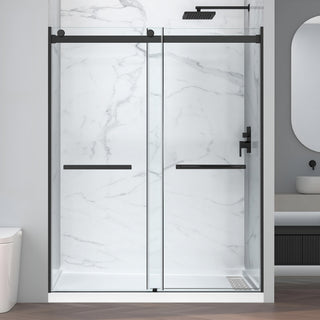 Kahn Series 60 in. x 32 in. Alcove Shower Base and Frameless Sliding Shower Door Combo with Tsunami Guard