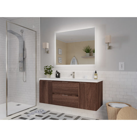 VT-MRCT48-DB - 48 in W x 20 in H x 18 in D Bath Vanity in Dark Brown with Cultured Marble Vanity Top in White with White Basin & Mirror