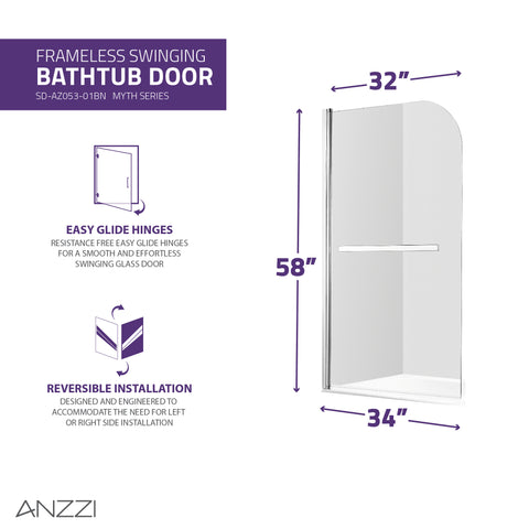 60 in. L x 30 in. W x 79 in. H Left Drain White Rectangular Tub with Frameless Tub Door in Brushed Nickel Finish