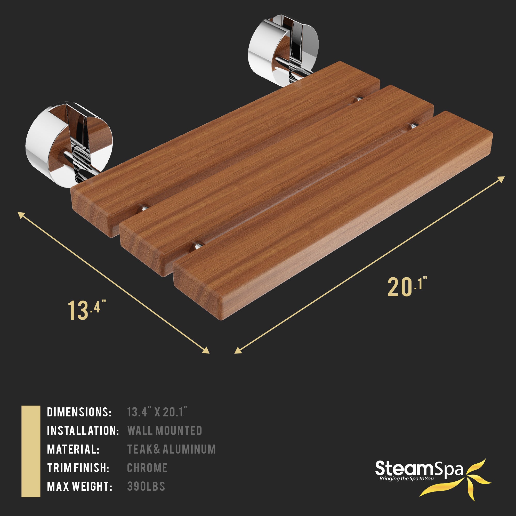 SSP-D-7-CH - SteamSpa Leisure 20 in. Teak Wall Mounted Folding
