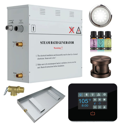 CON600OB - SaunaSpa Contractors Series 6kW Steam Bath Generator with Quickstart Continuous Steam, Black Digital Touch Pad, Built-in Auto-drain, Drain Pan, White LED light, and Aroma Steamhead in Oil Rubbed Bronze