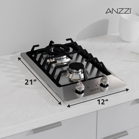 12 in. Gas Cooktop in Stainless Steel with 2 Burners, Gas Regulator and LP Kit