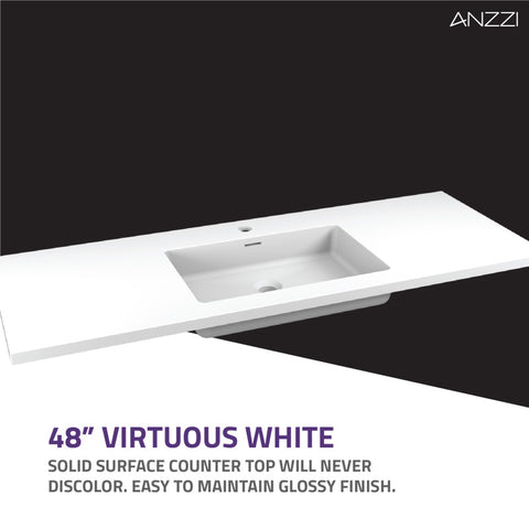 ANZZI 48 in. W x 20 in. H x 18 in. D Bath Vanity Set with Vanity Top in White with White Basin and Mirror