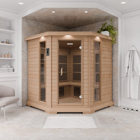 SC-SS0010-0S - SteamSpa Mauritius 5-Person Carbon FAR Infrared Hemlock Wooden Indoor Home Sauna Room with LED Touch Control Panel