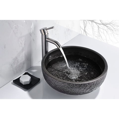 LS-AZ174 - ANZZI Stellar Series 17 in. Bathroom Vessel Sink with Scratch-Tough and Stain-Resistant Non-Porous Surface in Black Glass