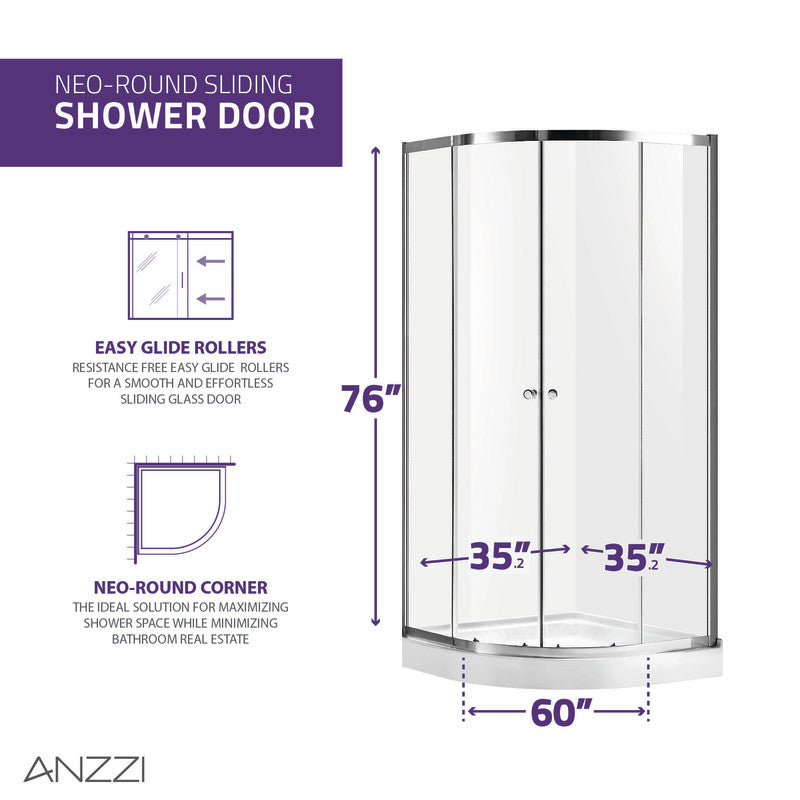 SD-AZ050-01CH - ANZZI Mare 35 in. x 76 in. Framed Shower Enclosure