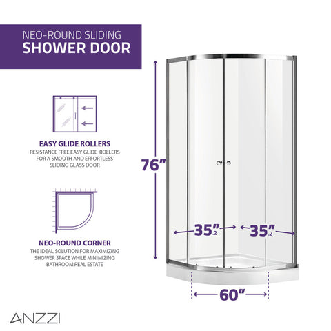 ANZZI Mare 35 in. x 76 in. Framed Shower Enclosure with TSUNAMI GUARD