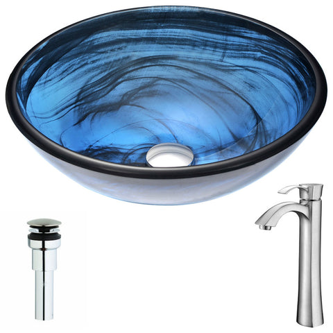 LSAZ048-095B - ANZZI Soave Series Deco-Glass Vessel Sink in Sapphire Wisp with Harmony Faucet in Brushed Nickel
