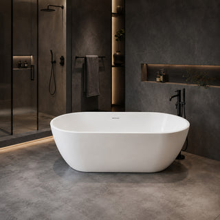 ANZZI Mone Series 67" L Freestanding Soaker Tub with Elegant Contemporary Design, Durable Acrylic Construction, and Built-in Overflow, Glossy White
