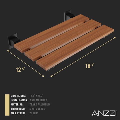 ANZZI Bohemian 18.7 in. Teak Wall Mounted Folding Shower Seat