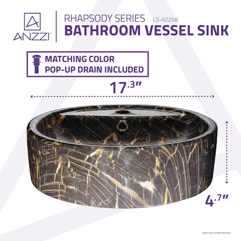 ANZZI Rhapsody Series Ceramic Vessel Sink in Neolith Marble Finish