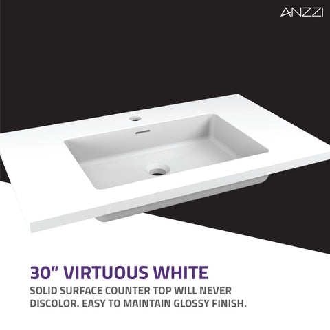 VY-CT3018 - ANZZI Conques 30 in W  x 18 in D Cultured Marble Vanity Top in White with White Basin