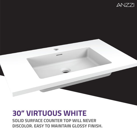 ANZZI 30 in. W x 20 in. H x 18 in. D Bath Vanity Set with Vanity Top in White with White Basin and Mirror