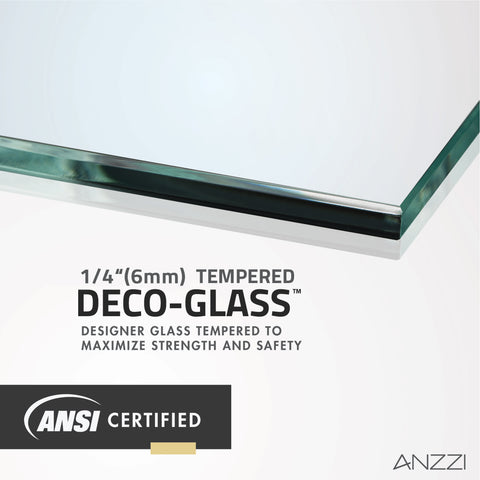ANZZI Series 34 in. x 78 in. Fixed Frameless Shower Door in Brushed Gold with Tsunami Guard Tempered Clear Glass