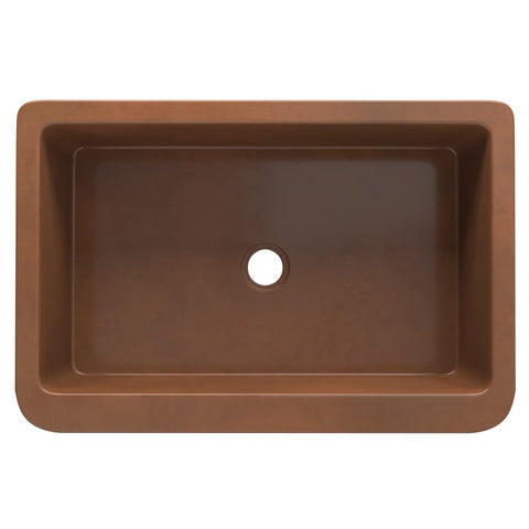 Tripolis Farmhouse Handmade Copper 33 in. 0-Hole Single Bowl Kitchen Sink with Floral Design Panel