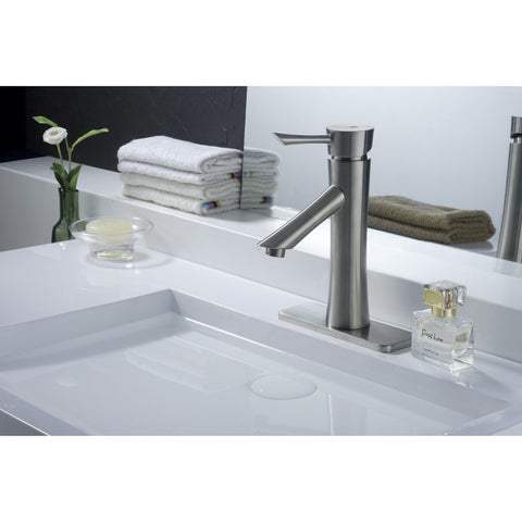 L-AZ082 - ANZZI Saga Series Single Hole Single-Handle Low-Arc Bathroom Faucet in Brushed Nickel