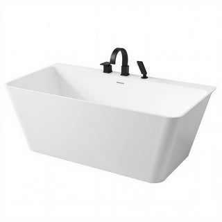 Vault Series 59 in. x 30 in. Flat Bottom Acrylic Freestanding Soaking Bathtub with Center Drain and Faucet