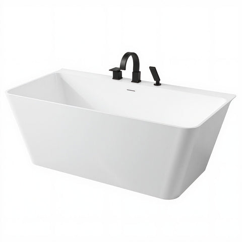 Vault Series 67 in. x 32 in. Flat Bottom Acrylic Freestanding Soaking Bathtub with Center Drain and Faucet