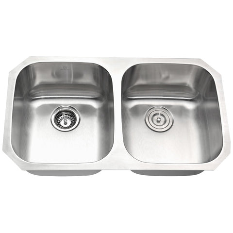 ANZZI Moore Undermount Stainless Steel 32 in. 0-Hole 50/50 Double Bowl Kitchen Sink in Brushed Satin