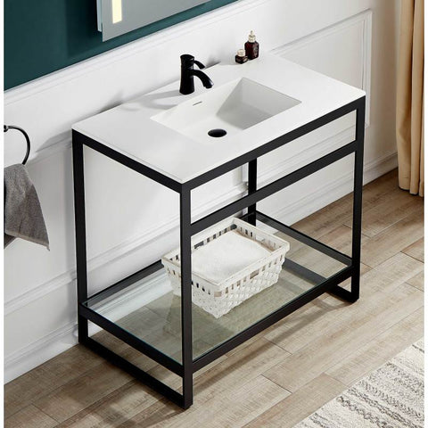 CS-FGC005-MB - ANZZI Orchard 36 in. Console Sink in Matte Black with Glossy White Counter Top