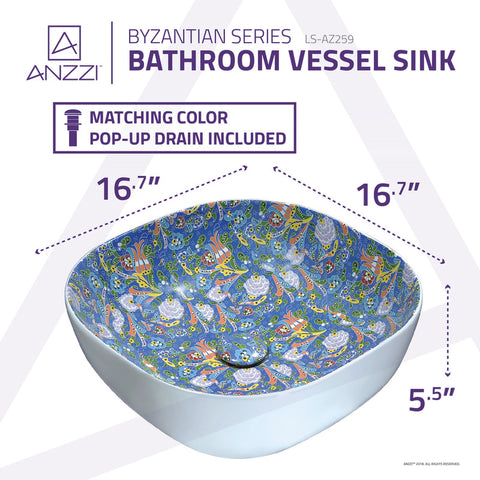 ANZZI Byzantian Series Ceramic Vessel Sink in Mosaic Blue